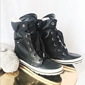 Keds Black Leather Fur-lined Hi-tops Boots